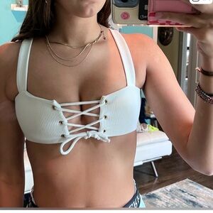 White Lace-Up Bikini Top